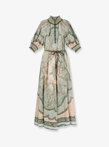 Zimmermann Wanderlust Billow Silk Dress Tapestry Teal Multi