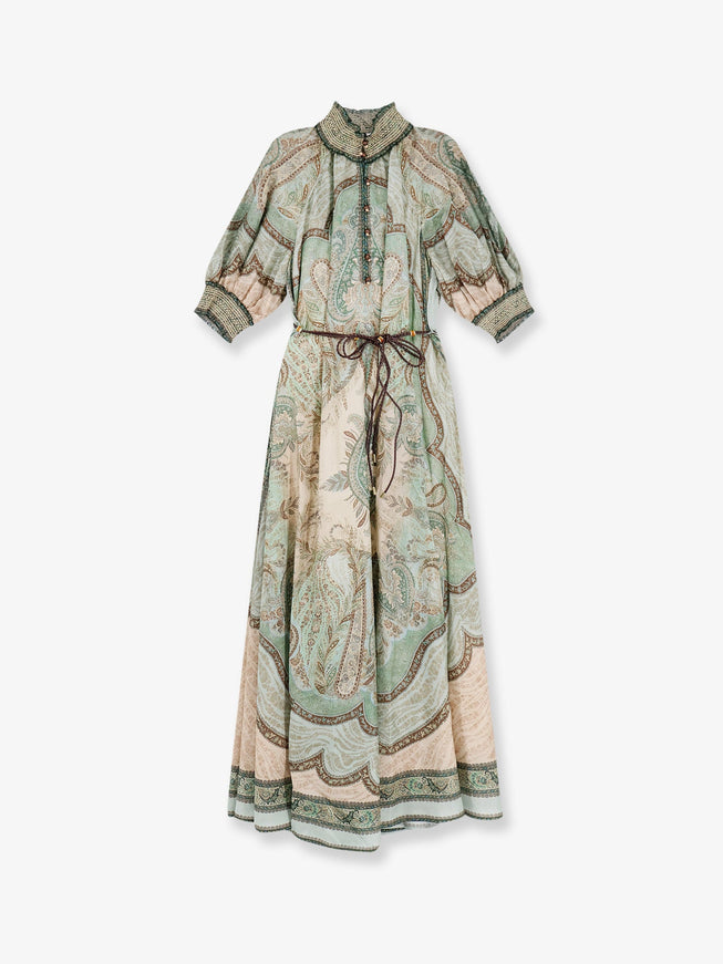 Zimmermann Wanderlust Billow Silk Dress Tapestry Teal Multi