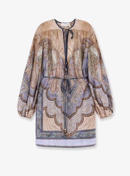 Zimmermann Wanderlust Tunic Silk Mini Dress Tapestry Blue Multi