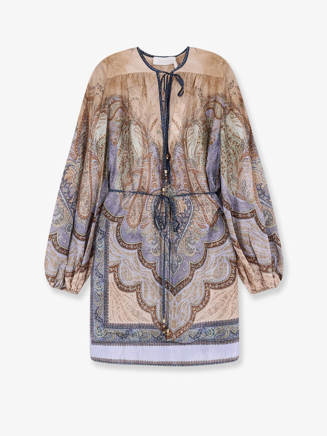 Zimmermann Wanderlust Tunic Silk Mini Dress Tapestry Blue Multi