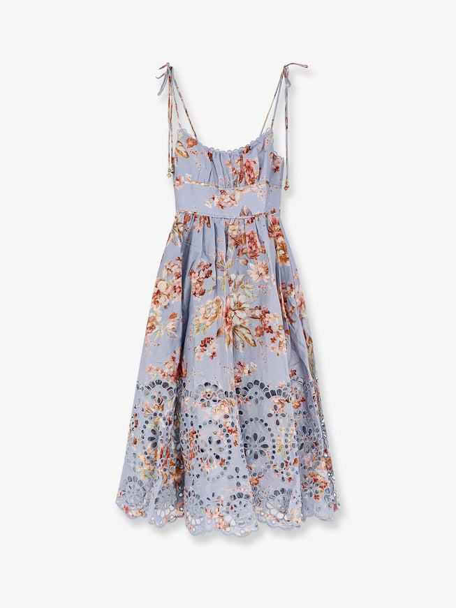 Zimmermann Awaken Long Linen Dress Chambray Floral