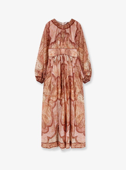 Zimmermann Cotton And Silk Blend Wanderlust Long Dress Tapestry Burgundy Multi