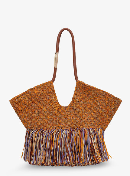 Zimmermann Golden Time Rafia Shoulder Bag With Fringe Uni Marrone