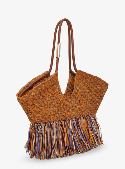 Zimmermann Golden Time Rafia Shoulder Bag With Fringe