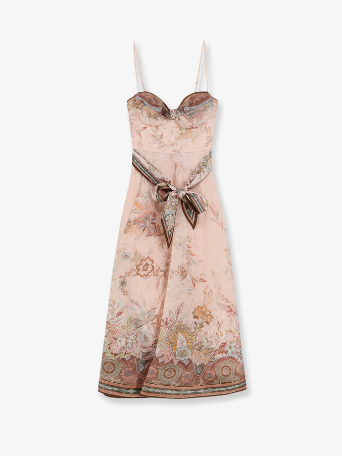 Zimmermann Alchemy Silk And Linen Blend Midi Dress With All-Over Floral Print Pinkpaisley