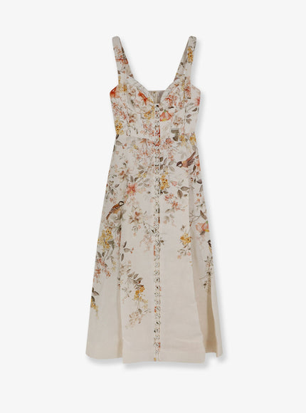 Zimmermann Luna Linen Midi Dress With All-Over Floral Print Cream