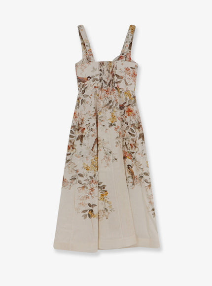 Zimmermann Luna Linen Midi Dress With All-Over Floral Print
