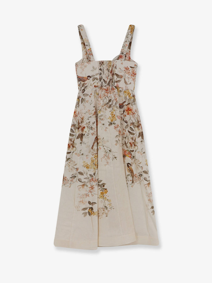Zimmermann Luna Linen Midi Dress With All-Over Floral Print