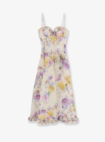 Zimmermann Luna Silk And Linen Blend Midi Dress Cream