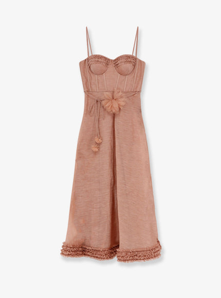 Zimmermann Luna Silk And Linen Blend Midi Dress One Size Peony