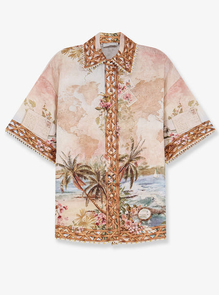 Zimmermann Mahon Linen Shirt With Blue Island Map Print Multicolor