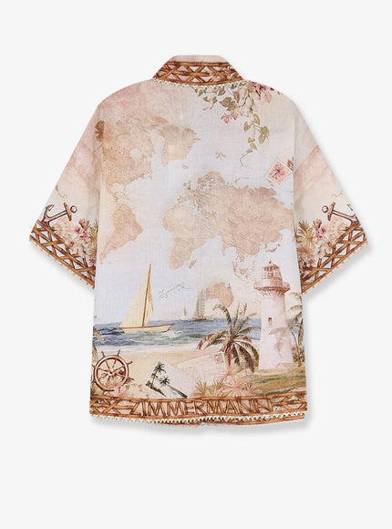 Zimmermann Mahon Linen Shirt With Blue Island Map Print