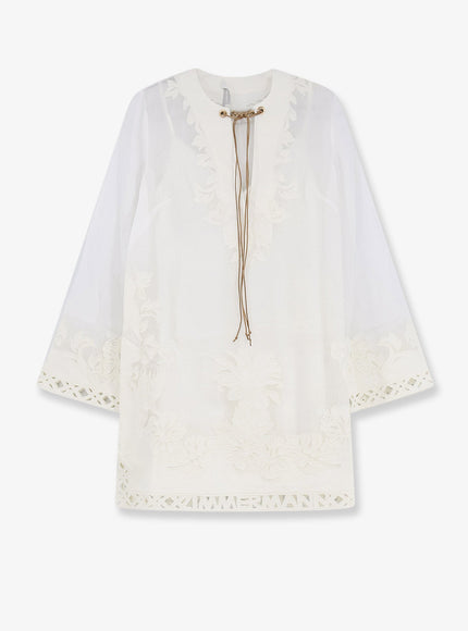 Zimmermann Indra Ramie Long Dress With All-Over Embroidery Ivory
