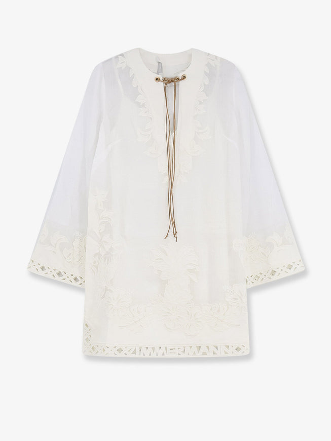 Zimmermann Indra Ramie Long Dress With All-Over Embroidery Ivory