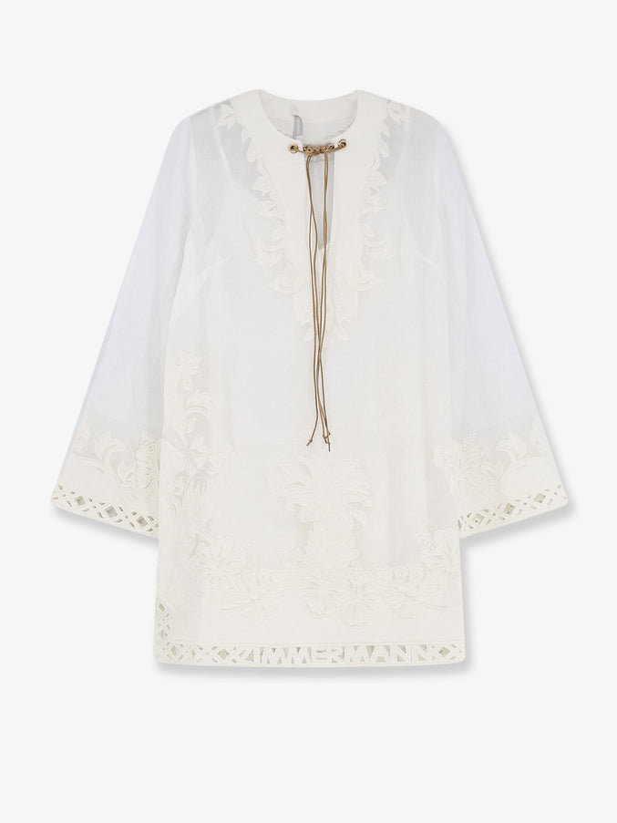 Zimmermann Indra Ramie Long Dress With All-Over Embroidery Ivory