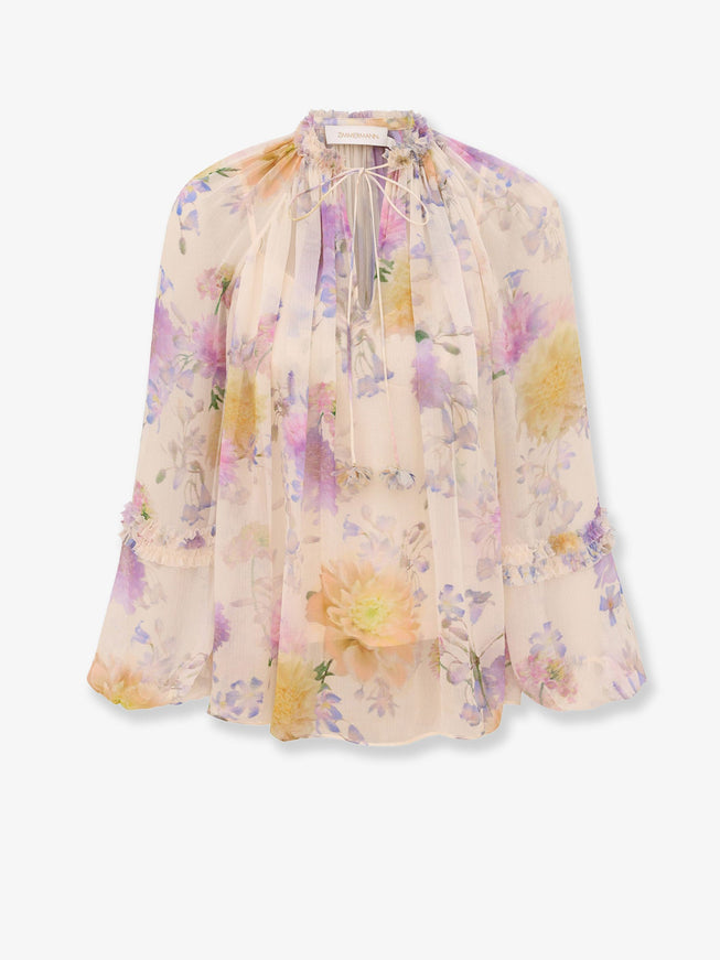 Zimmermann Luna Viscose Shirt With Floral Print Cream