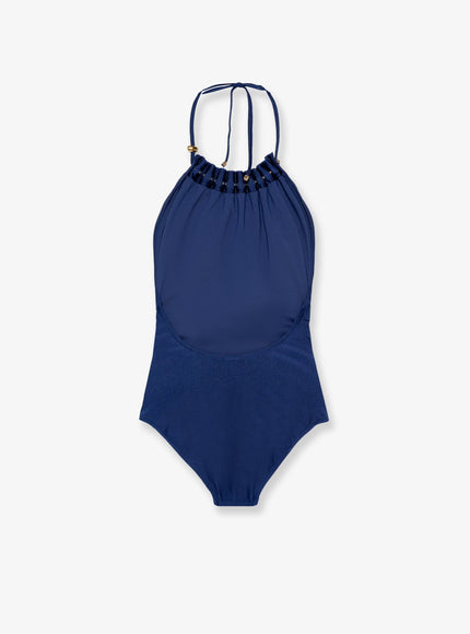 Zimmermann Aster One-Piece Swimsuit In Shiny Nylon With Bead Detail