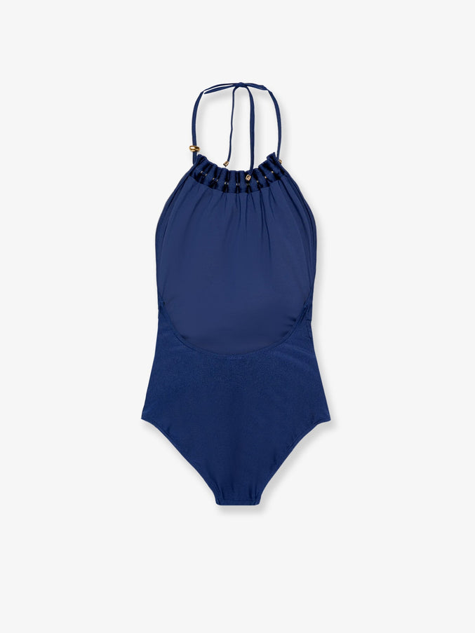 Zimmermann Aster One-Piece Swimsuit In Shiny Nylon With Bead Detail