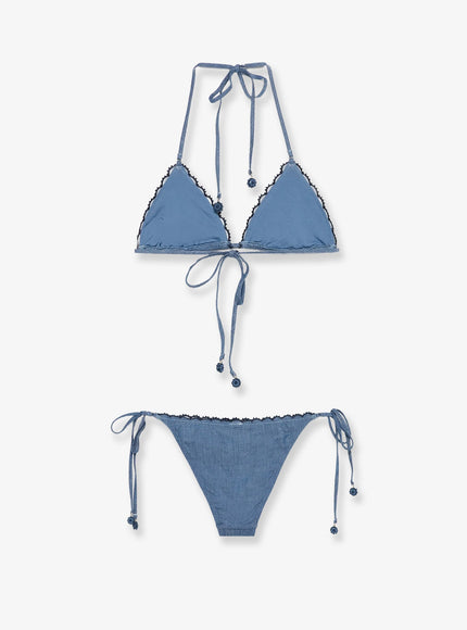 Zimmermann Aster Denim Bikini With All-Over Embroidery