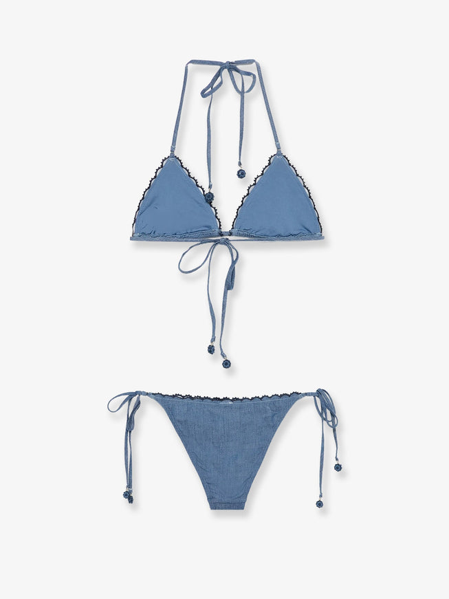 Zimmermann Aster Denim Bikini With All-Over Embroidery