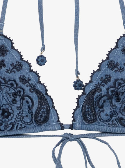 Zimmermann Aster Denim Bikini With All-Over Embroidery