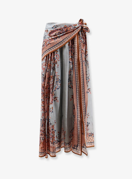 Zimmermann Aster Silk Midi Skirt With Paisley Print Blue Paisley Floral