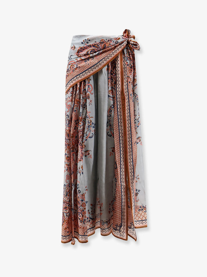 Zimmermann Aster Silk Midi Skirt With Paisley Print Blue Paisley Floral