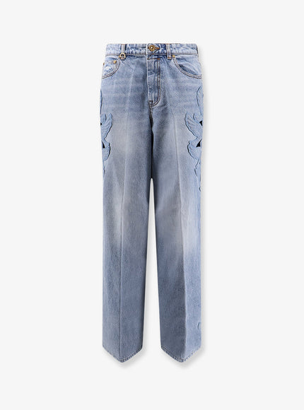 Zimmermann Alchemy Applique Relaxed Flare Blue Denim Jeans Seafoam
