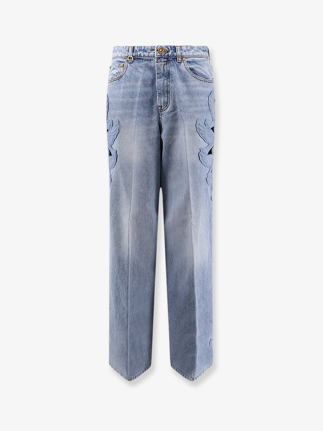 Zimmermann Alchemy Applique Relaxed Flare Blue Denim Jeans Seafoam