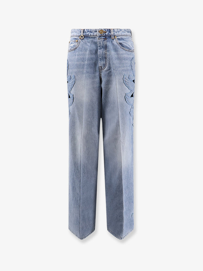 Zimmermann Alchemy Applique Relaxed Flare Blue Denim Jeans Seafoam