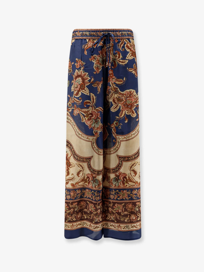 Zimmermann Aster Silk Trousers Navy Jacobean