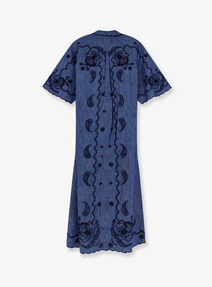 Zimmermann Aster Long Denim Dress With Contrasting Embroidery