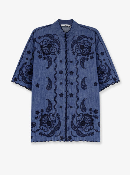 Zimmermann Aster Denim Shirt With All-Over Contrasting Embroidery Railwayblue