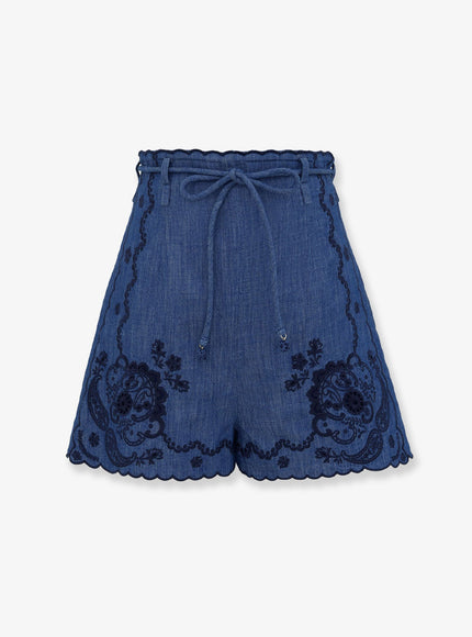 Zimmermann Aster Embroidered Denim Shorts Railwayblue