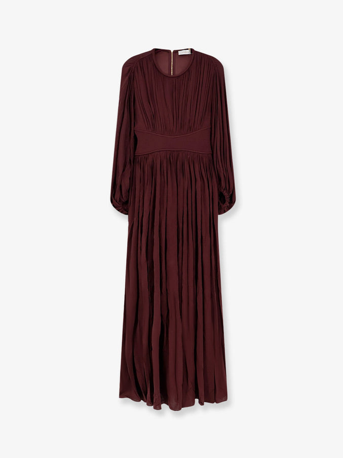 Zimmermann Luna Billow Stretch Viscose Long Dress Mahogany