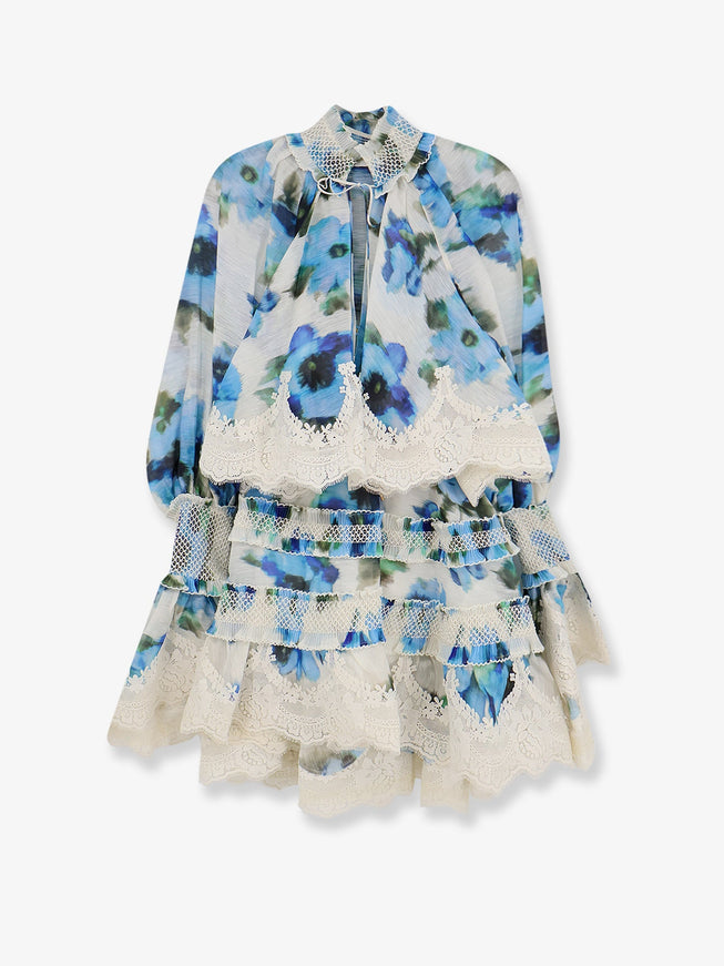 Zimmermann Alchemy Shirred Mini Dress Bluepoppy