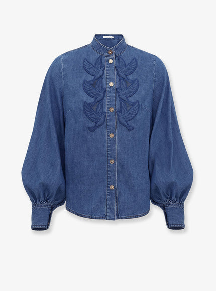Zimmermann Denim Shirt With Cut-Out Embroidery Bayblue