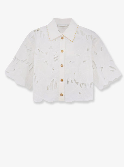 Zimmermann Mahon Cotton Shirt With All-Over Embroidery Ivory