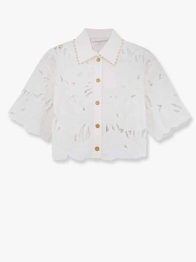 Zimmermann Mahon Cotton Shirt With All-Over Embroidery Ivory
