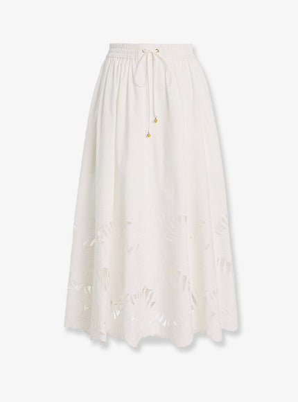 Zimmermann Mahon Cotton Skirt With Embroidered Detail On The Bottom Ivory