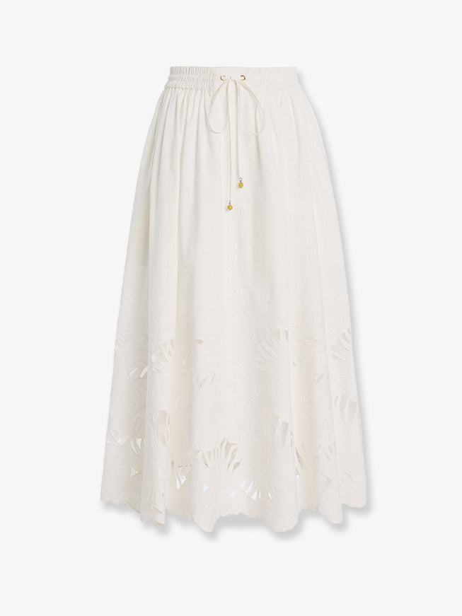 Zimmermann Mahon Cotton Skirt With Embroidered Detail On The Bottom Ivory