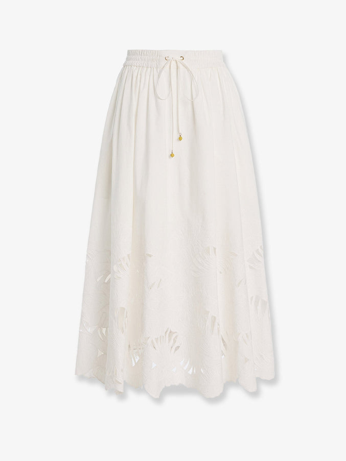 Zimmermann Mahon Cotton Skirt With Embroidered Detail On The Bottom Ivory