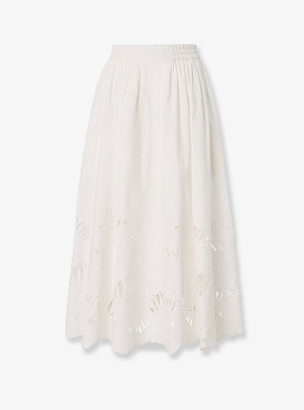 Zimmermann Mahon Cotton Skirt With Embroidered Detail On The Bottom
