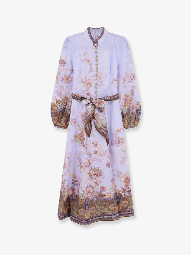 Zimmermann Luna Button Linen Dress Bluepaisley