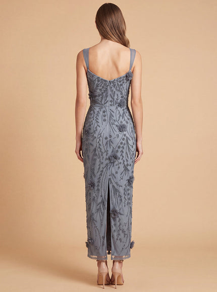 Lara Beaded Midi Dress with 3-D Florals | 28830