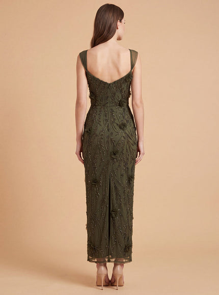 Lara Beaded Midi Dress with 3-D Florals | 28830