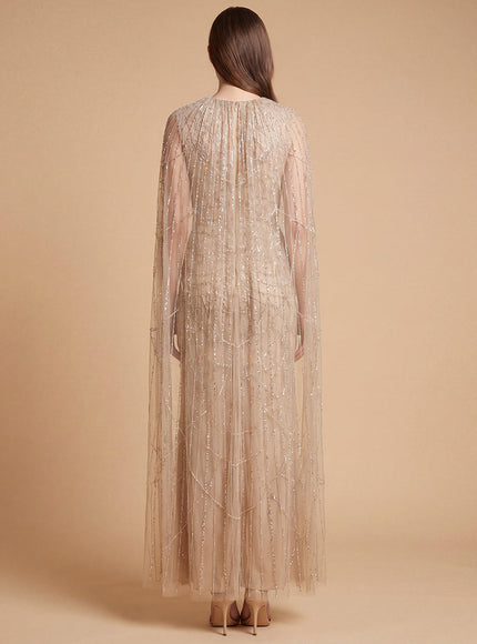Lara New York High Neck Beaded Gown with Cape Sleeves