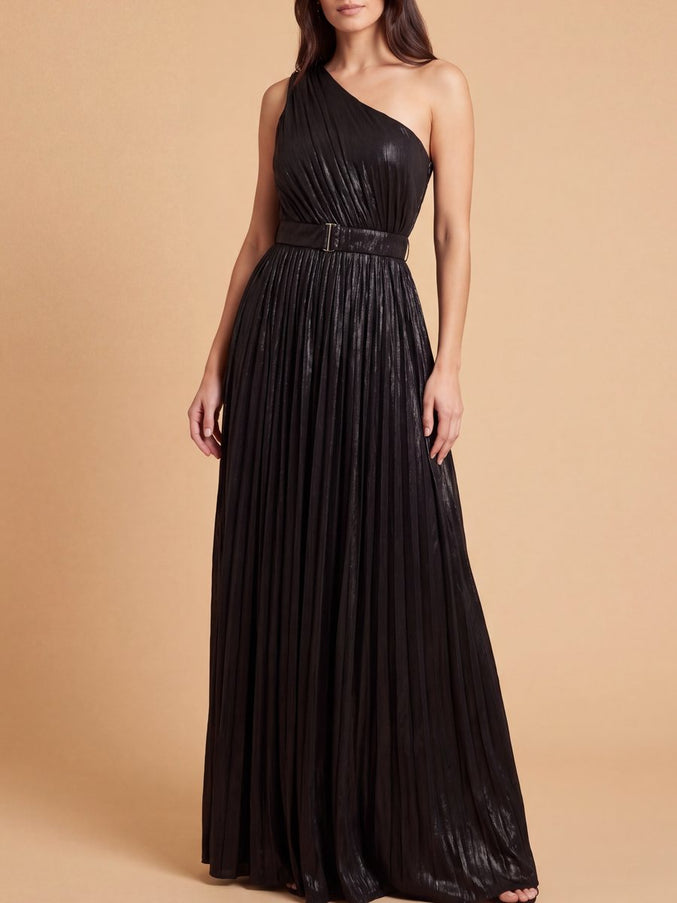 Lara New York One Shoulder Metallic Dress