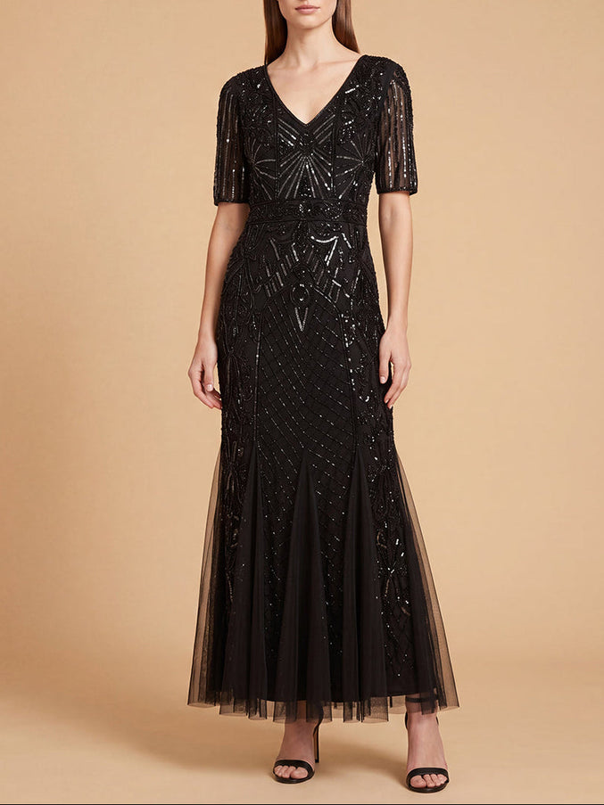 Embellished Gown with Cape Sleeves | 28845 Black