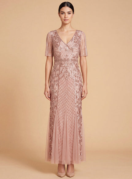 Embellished Gown with Cape Sleeves | 28845
